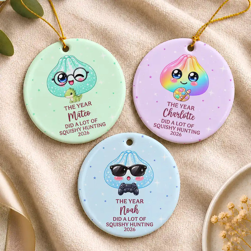 Top Market,Playful,Christmas,Gift For Kids,Icon - Cute Dumpling Squishy Hunter Gift For Kids - Personalized Circle Ceramic Ornament