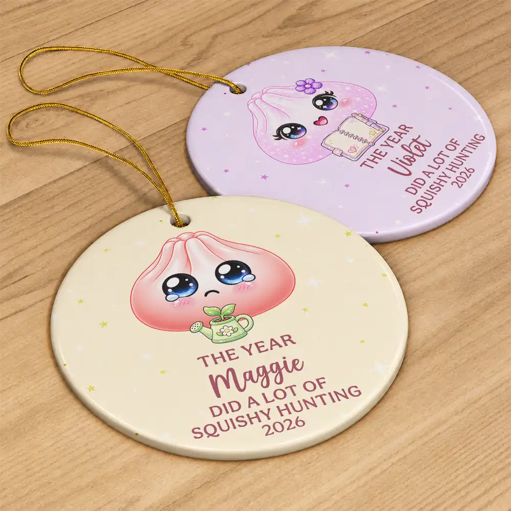 Top Market,Playful,Christmas,Gift For Kids,Icon - Cute Dumpling Squishy Hunter Gift For Kids - Personalized Circle Ceramic Ornament
