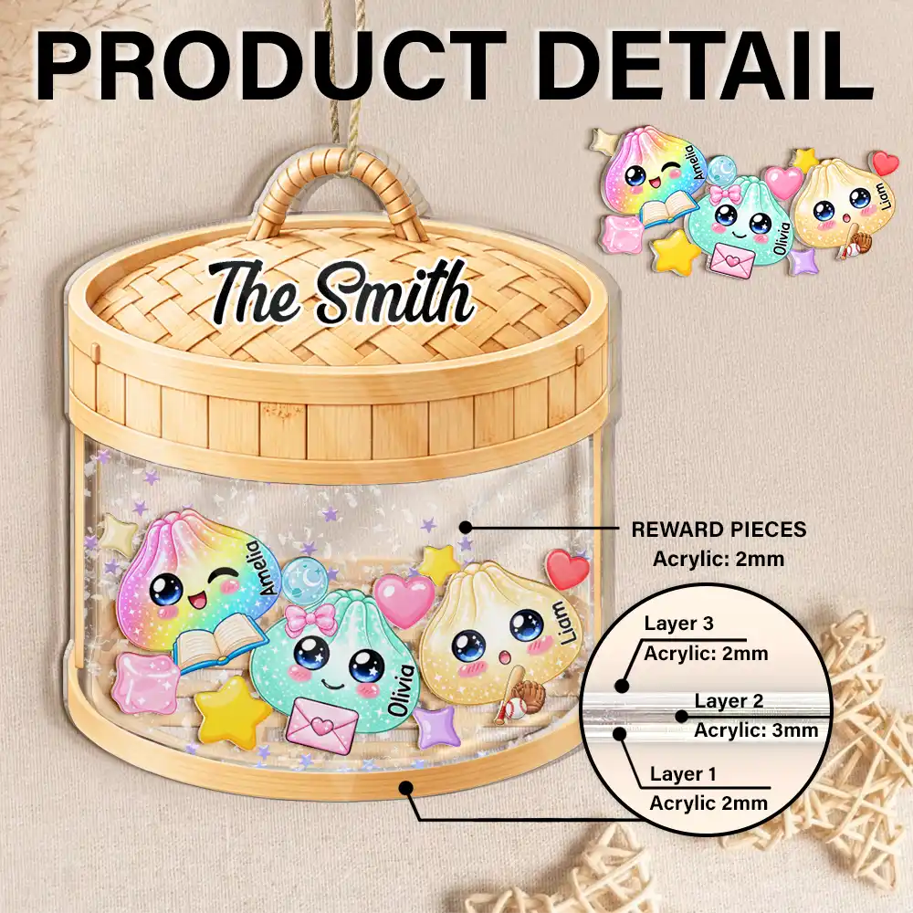 Christmas,Humorous,Gift For Kids,Icon - Dumpling Squishy Hunting Cute Family Squad Keepsake - Personalized 3-Layered Acrylic Shaker Ornament