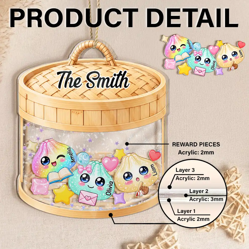 Christmas,Humorous,Gift For Kids,Icon - Dumpling Squishy Hunting Cute Family Squad Keepsake - Personalized 3-Layered Acrylic Shaker Ornament