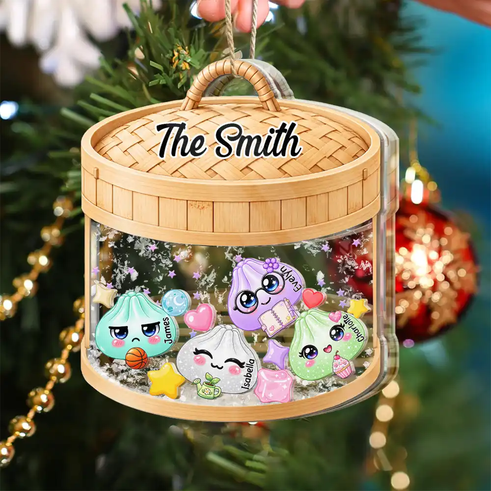 Christmas,Humorous,Gift For Kids,Icon - Dumpling Squishy Hunting Cute Family Squad Keepsake - Personalized 3-Layered Acrylic Shaker Ornament