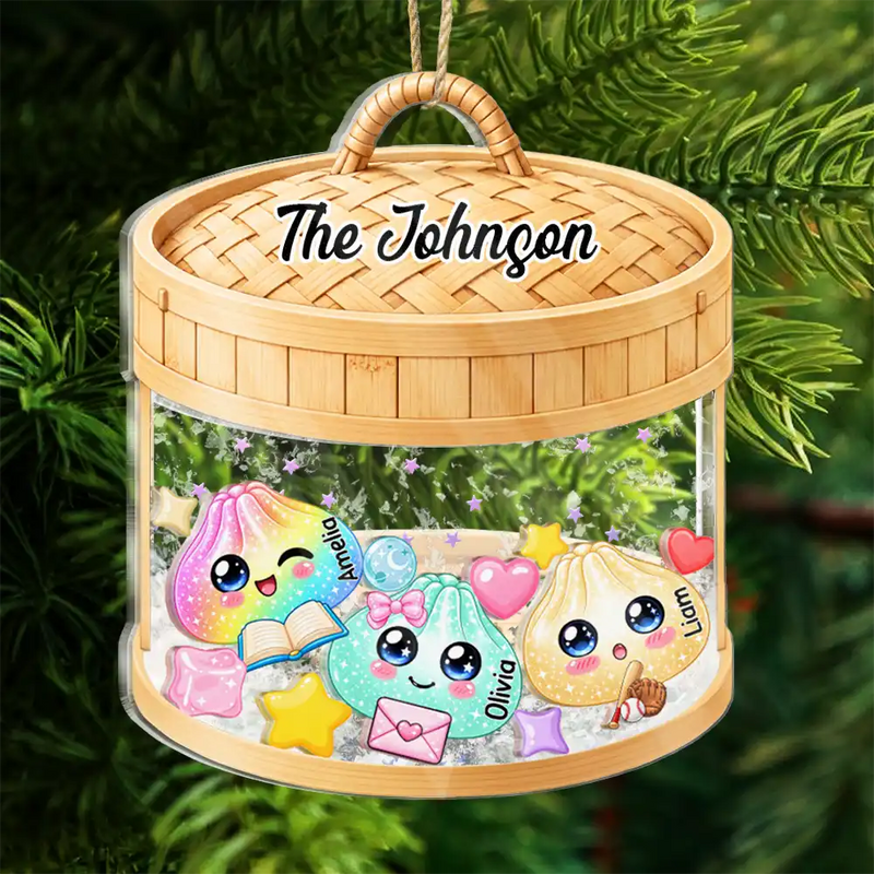 Christmas,Humorous,Gift For Kids,Icon - Dumpling Squishy Hunting Cute Family Squad Keepsake - Personalized 3-Layered Acrylic Shaker Ornament