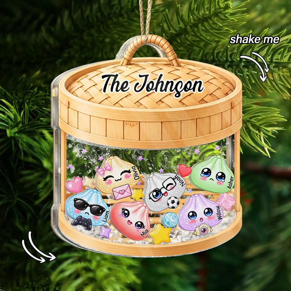 Christmas,Humorous,Gift For Kids,Icon - Dumpling Squishy Hunting Cute Family Squad Keepsake - Personalized 3-Layered Acrylic Shaker Ornament