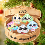 Sentimental,Christmas,Family,Icon - Cute Dumpling Family Squishy Hunting Crew - Personalized Custom Shaped Acrylic Ornament