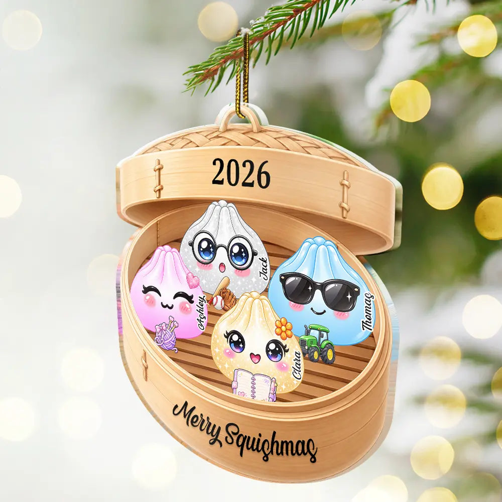 Sentimental,Christmas,Family,Icon - Cute Dumpling Family Squishy Hunting Crew - Personalized Custom Shaped Acrylic Ornament