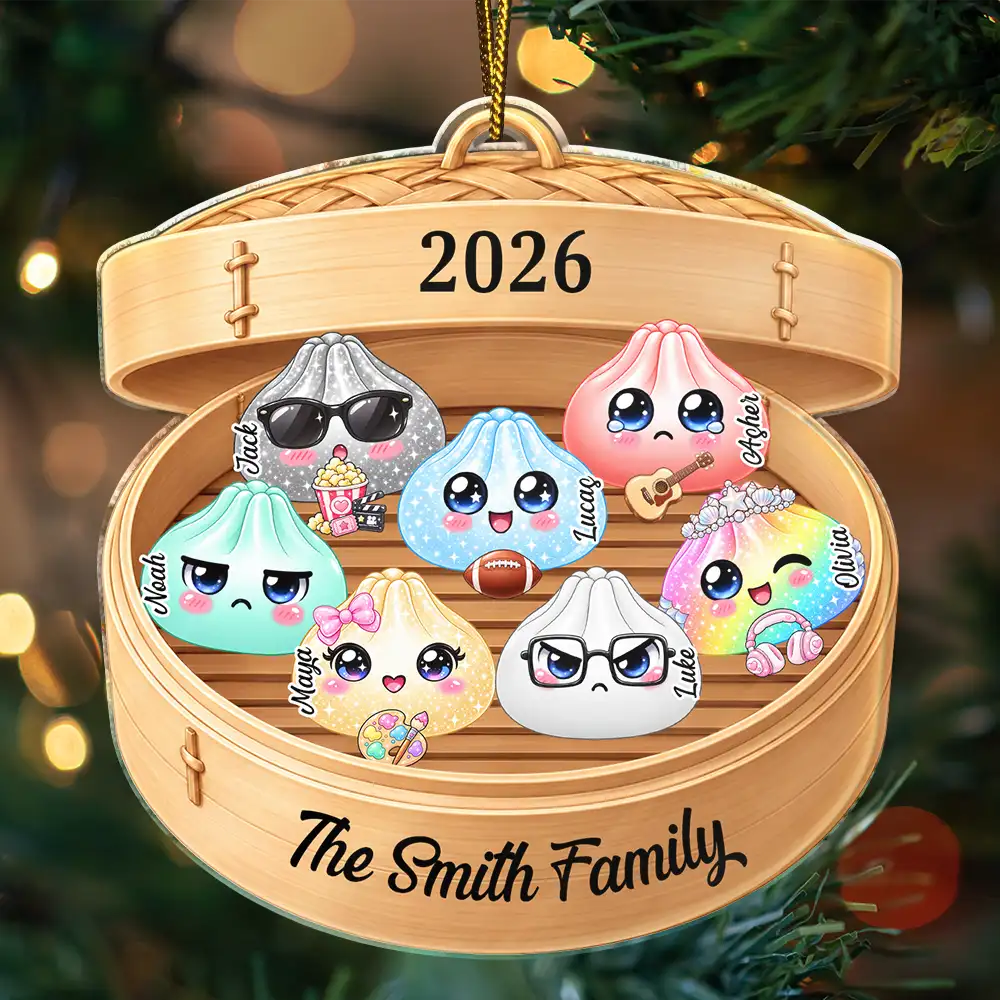 Sentimental,Christmas,Family,Icon - Cute Dumpling Family Squishy Hunting Crew - Personalized Custom Shaped Acrylic Ornament
