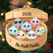 Sentimental,Christmas,Family,Icon - Cute Dumpling Family Squishy Hunting Crew - Personalized Custom Shaped Acrylic Ornament