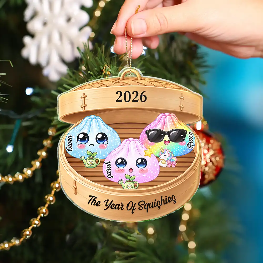 Sentimental,Christmas,Family,Icon - Cute Dumpling Family Squishy Hunting Crew - Personalized Custom Shaped Acrylic Ornament