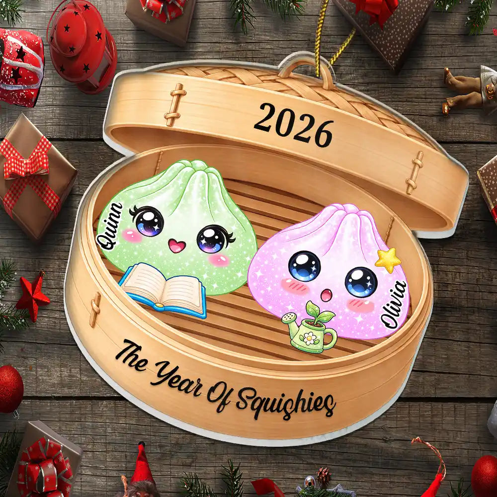 Sentimental,Christmas,Family,Icon - Cute Dumpling Family Squishy Hunting Crew - Personalized Custom Shaped Acrylic Ornament