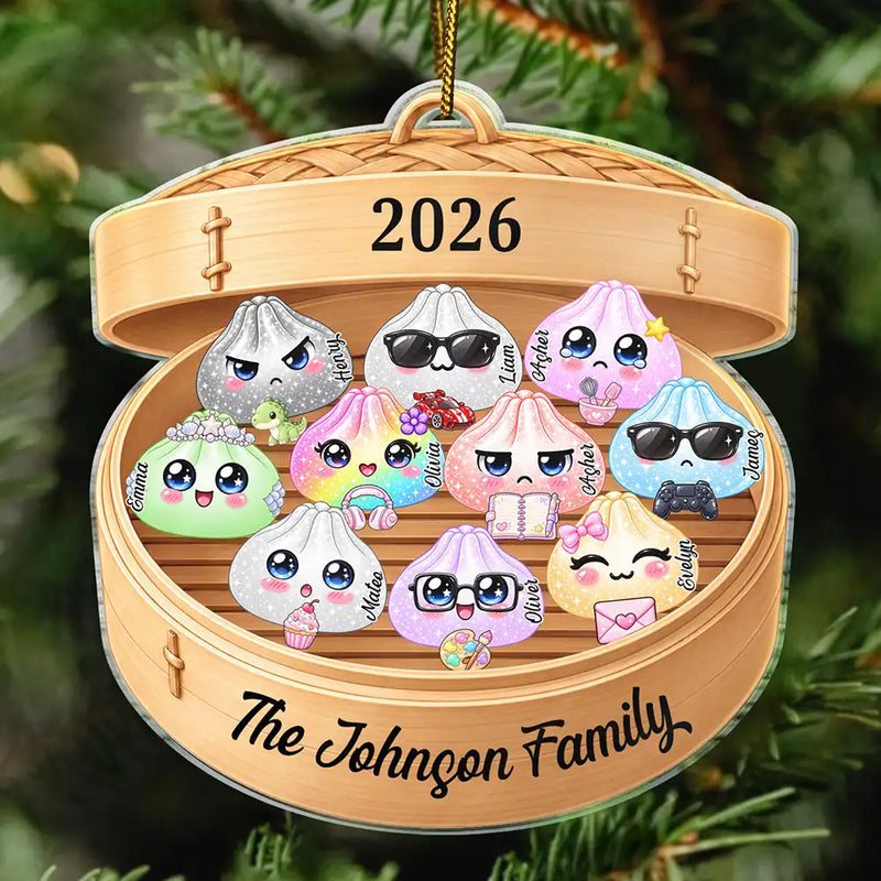 Sentimental,Christmas,Family,Icon - Cute Dumpling Family Squishy Hunting Crew - Personalized Custom Shaped Acrylic Ornament