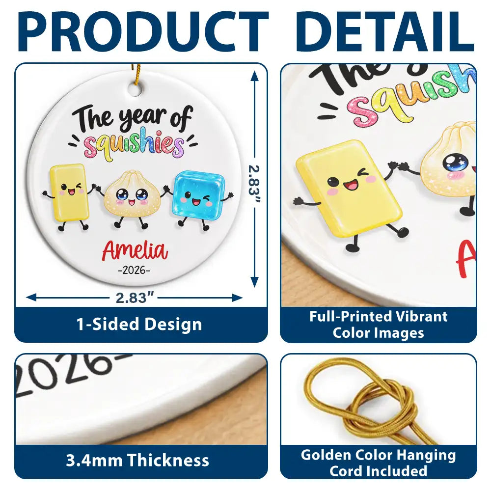 Top Market, Playful, Christmas, Gift For Kids, Icon - The Year I Did A Lot Of Squishy Hunting Keepsake Gift For Kids - Personalized Circle Ceramic Ornament
