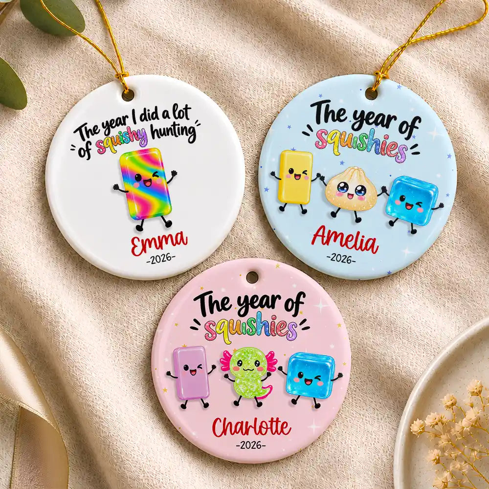 Top Market, Playful, Christmas, Gift For Kids, Icon - The Year I Did A Lot Of Squishy Hunting Keepsake Gift For Kids - Personalized Circle Ceramic Ornament