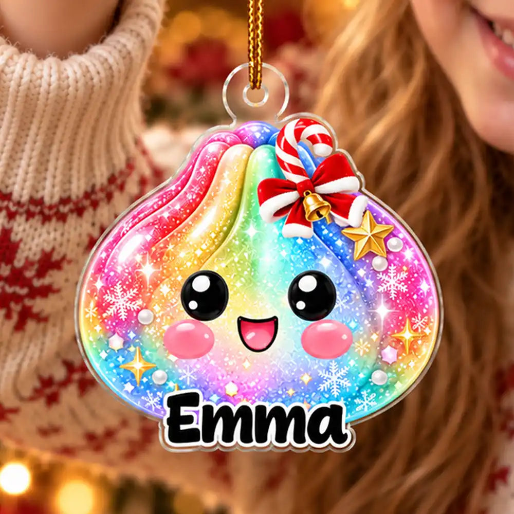 Playful,Christmas,Gift For Kids,Icon - Kawaii Squishy Dumpling With Name Gift For Kids - Personalized Custom Shaped Acrylic Ornament