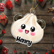 Playful,Christmas,Gift For Kids,Icon - Kawaii Squishy Dumpling With Name Gift For Kids - Personalized Custom Shaped Acrylic Ornament