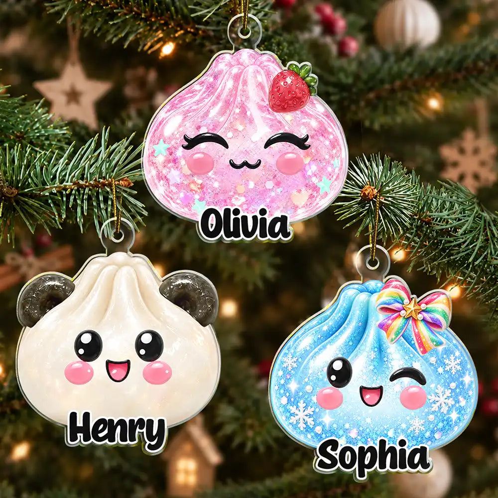 Playful,Christmas,Gift For Kids,Icon - Kawaii Squishy Dumpling With Name Gift For Kids - Personalized Custom Shaped Acrylic Ornament