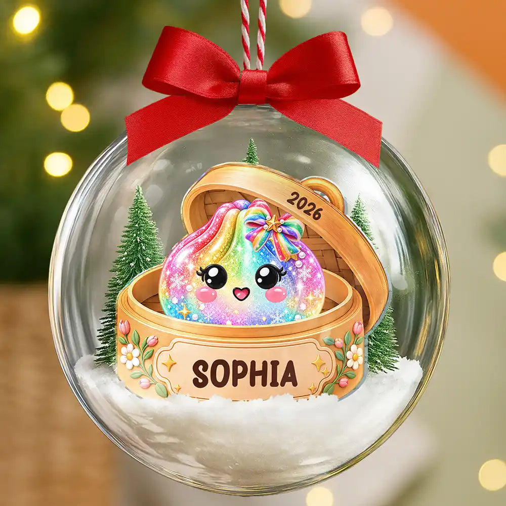 Playful,Christmas,Gift For Kids,Icon - Custom Name Kawaii Dumpling Christmas Keepsake Gift For Kids - Personalized 3D Acrylic Ball Ornament