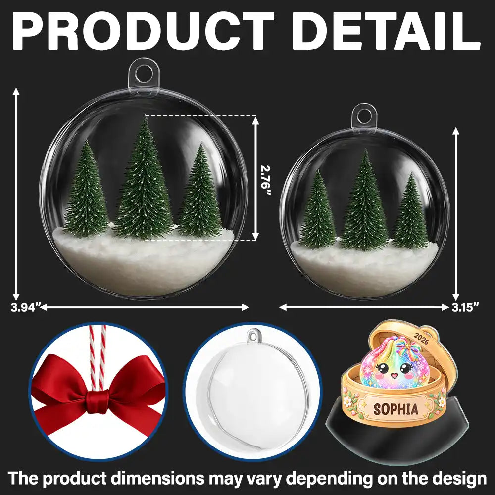 Playful,Christmas,Gift For Kids,Icon - Custom Name Kawaii Dumpling Christmas Keepsake Gift For Kids - Personalized 3D Acrylic Ball Ornament