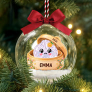 Playful,Christmas,Gift For Kids,Icon - Custom Name Kawaii Dumpling Christmas Keepsake Gift For Kids - Personalized 3D Acrylic Ball Ornament
