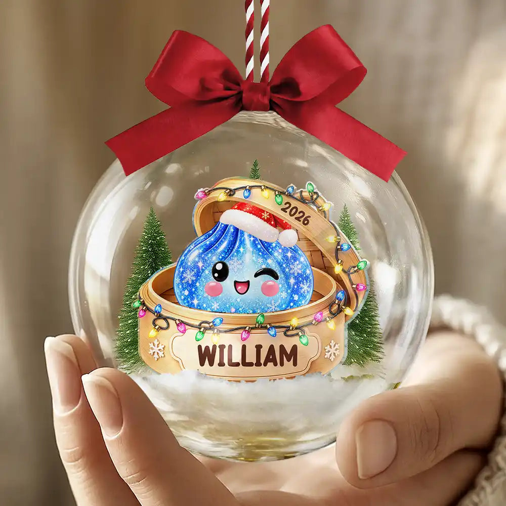 Playful,Christmas,Gift For Kids,Icon - Custom Name Kawaii Dumpling Christmas Keepsake Gift For Kids - Personalized 3D Acrylic Ball Ornament