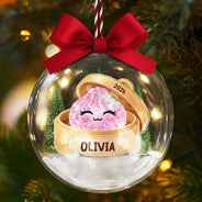 Playful,Christmas,Gift For Kids,Icon - Custom Name Kawaii Dumpling Christmas Keepsake Gift For Kids - Personalized 3D Acrylic Ball Ornament