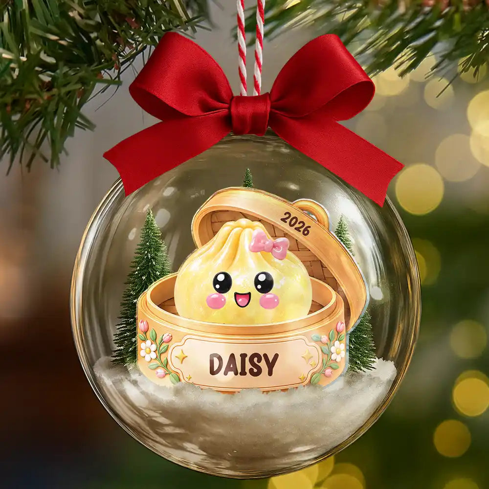 Playful,Christmas,Gift For Kids,Icon - Custom Name Kawaii Dumpling Christmas Keepsake Gift For Kids - Personalized 3D Acrylic Ball Ornament