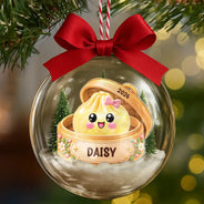 Playful,Christmas,Gift For Kids,Icon - Custom Name Kawaii Dumpling Christmas Keepsake Gift For Kids - Personalized 3D Acrylic Ball Ornament