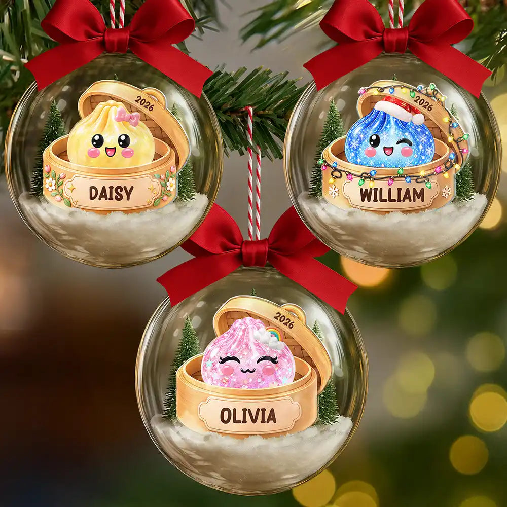 Custom Name Kawaii Dumpling Christmas Keepsake Gift For Kids - Personalized 3D Acrylic Ball Ornament