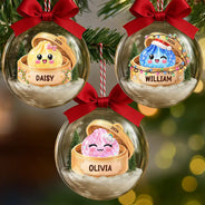 Playful,Christmas,Gift For Kids,Icon - Custom Name Kawaii Dumpling Christmas Keepsake Gift For Kids - Personalized 3D Acrylic Ball Ornament