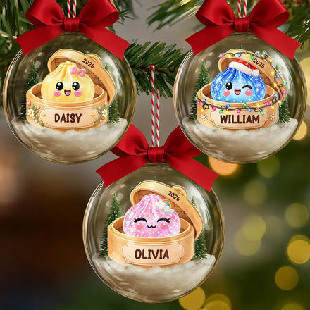 Custom Name Kawaii Dumpling Christmas Keepsake Gift For Kids - Personalized 3D Acrylic Ball Ornament