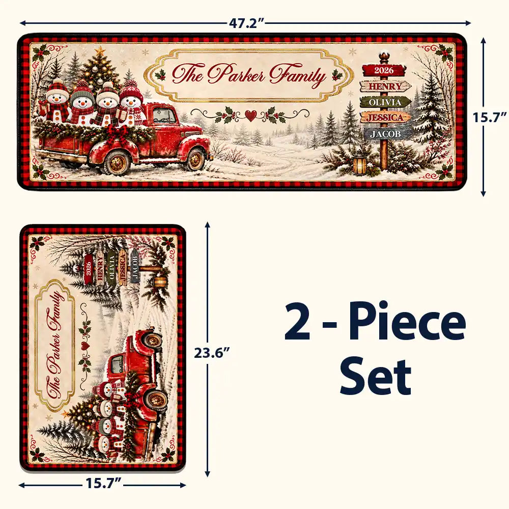 Sentimental,Christmas,Family,Icon - Custom Family Name Snowman Christmas - Personalized Runner Rug