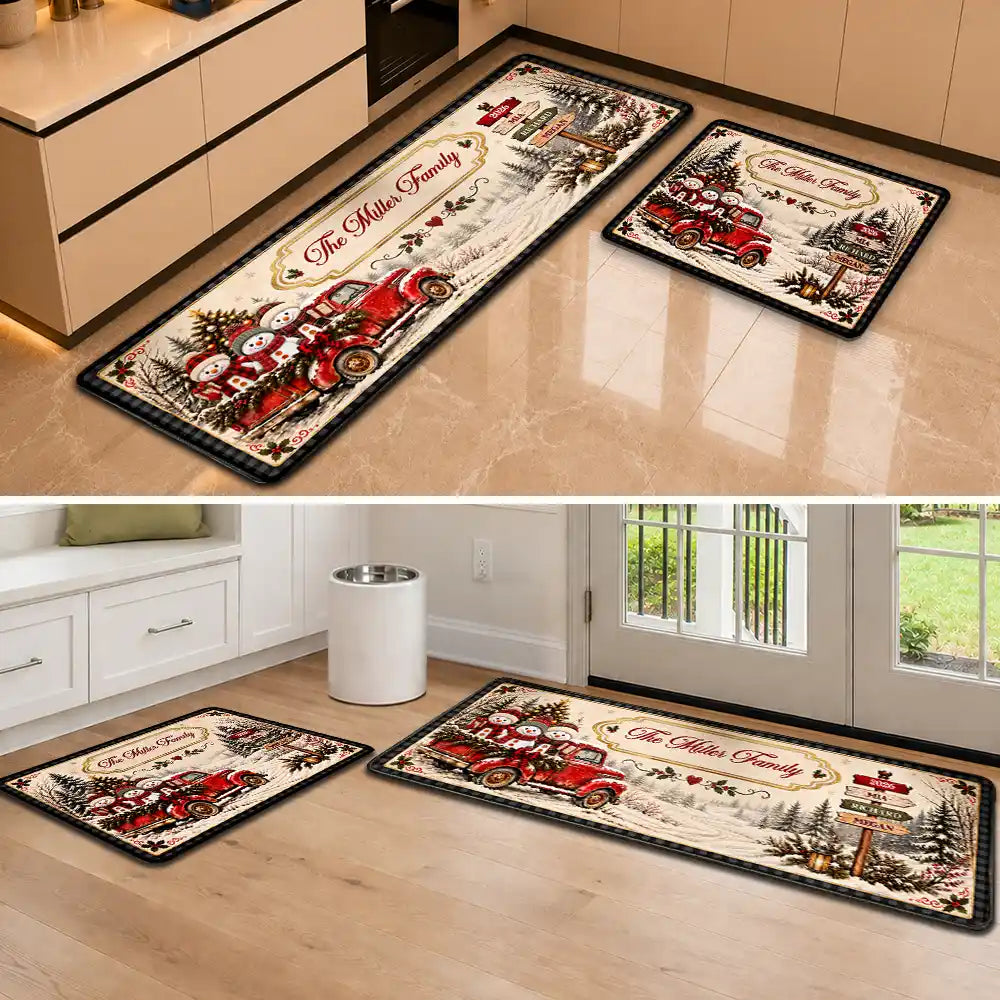 Sentimental,Christmas,Family,Icon - Custom Family Name Snowman Christmas - Personalized Runner Rug