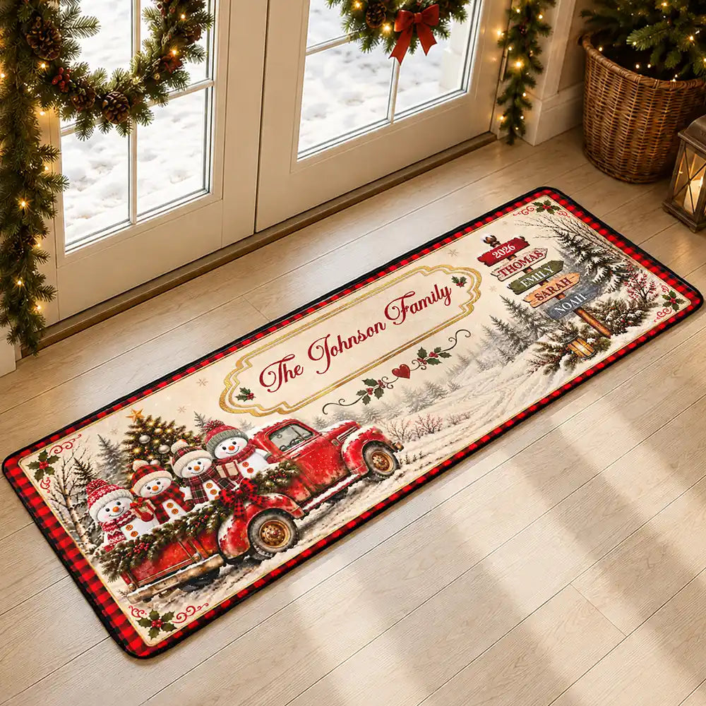 Custom Family Name Snowman Christmas - Personalized Runner Rug