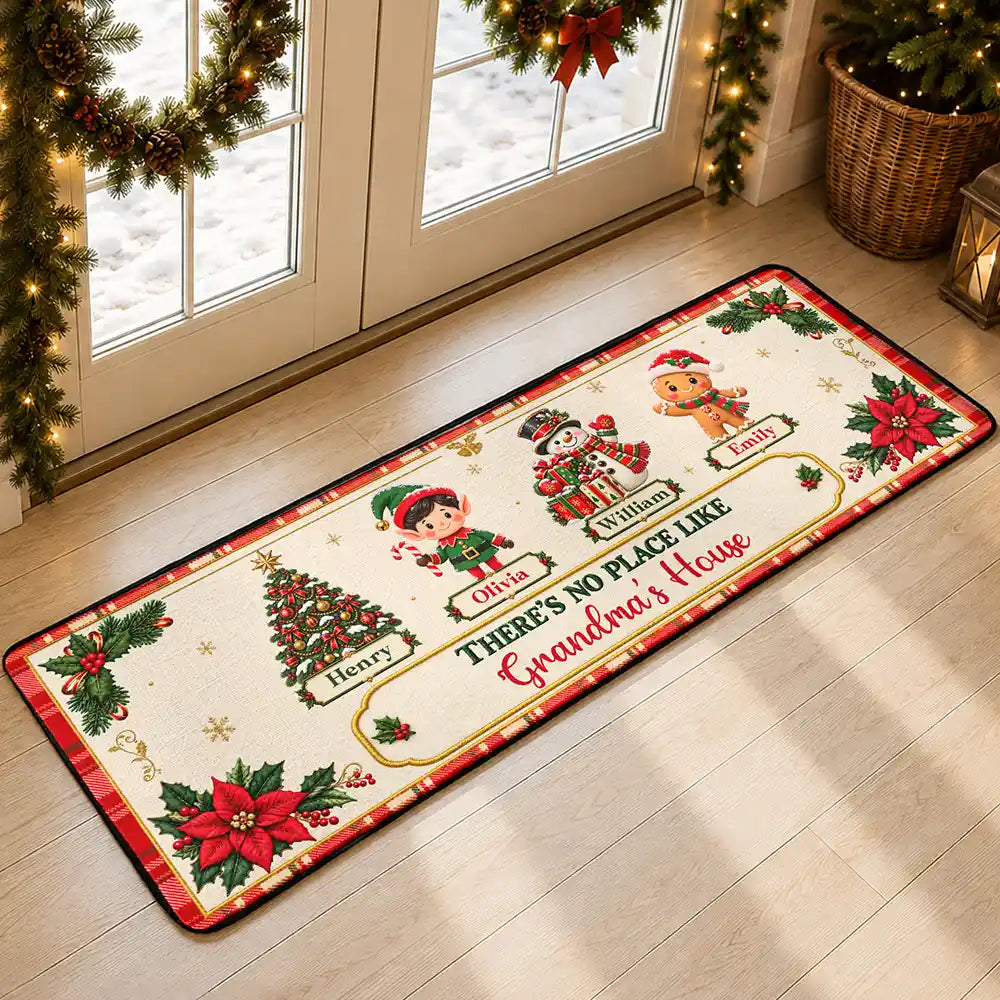 Sentimental,Christmas,Grandparents,Family,Icon - There's No Place Like Grandma & Grandpa's House - Personalized Runner Rug