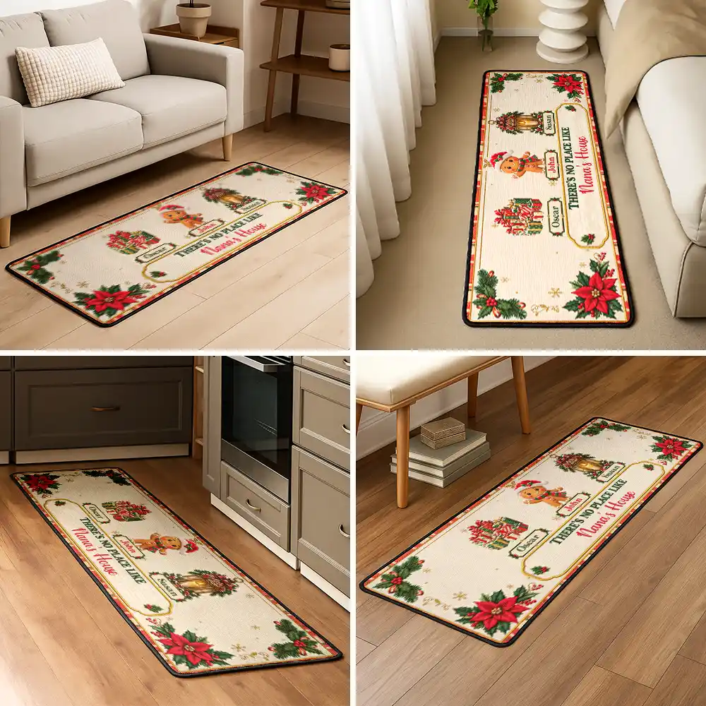 Sentimental,Christmas,Grandparents,Family,Icon - There's No Place Like Grandma & Grandpa's House - Personalized Runner Rug