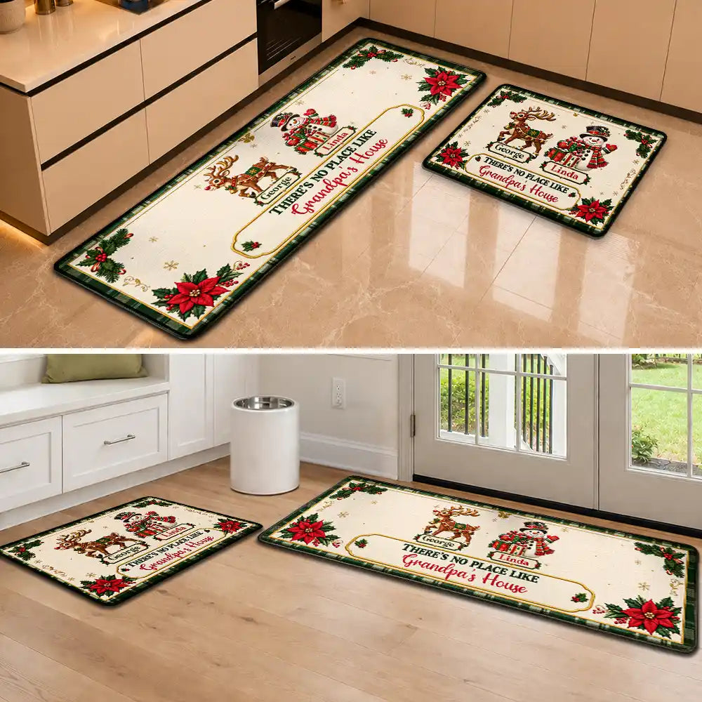 Sentimental,Christmas,Grandparents,Family,Icon - There's No Place Like Grandma & Grandpa's House - Personalized Runner Rug