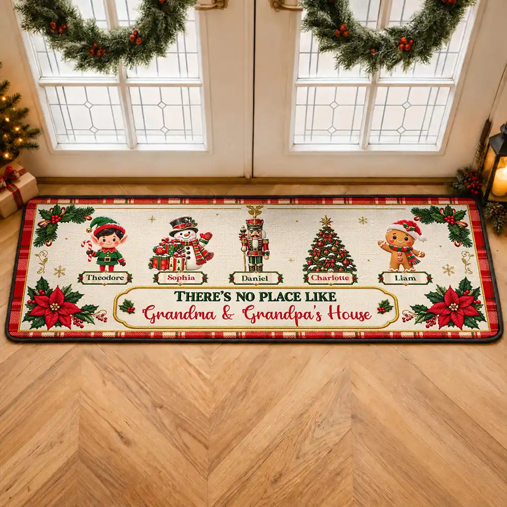 Sentimental,Christmas,Grandparents,Family,Icon - There's No Place Like Grandma & Grandpa's House - Personalized Runner Rug