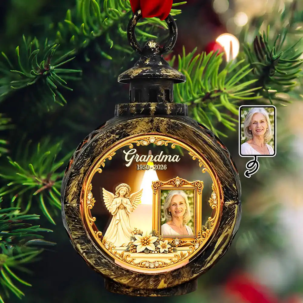 Christmas,Custom Photo,Family,Memorial,Memorial Loved One,Sympathetic,Upload Full Photo - Christmas Memorial Gift For Loss Of Parent - Personalized Custom Photo In Loving Memory Candlelight Lantern Ornament