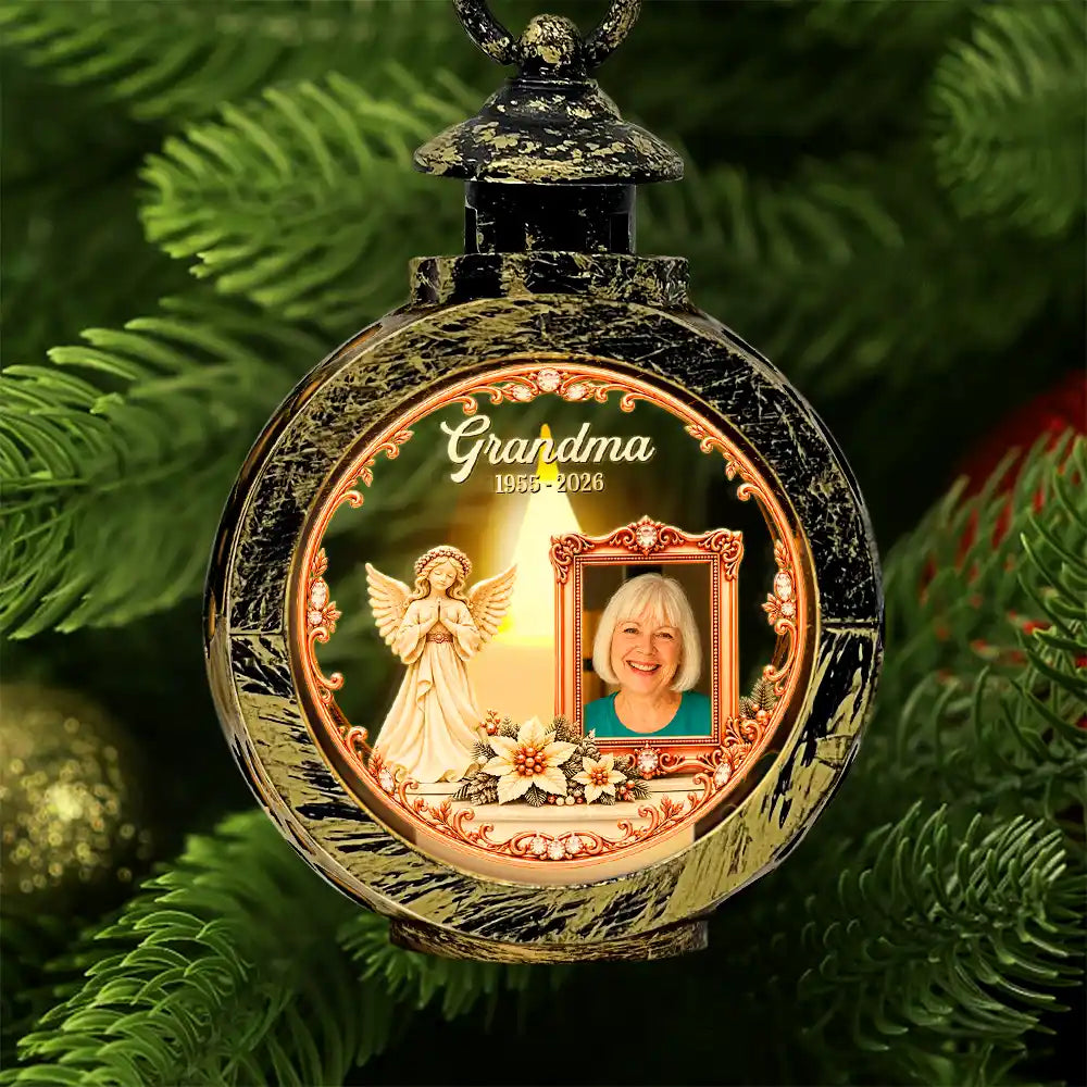 Christmas,Custom Photo,Family,Memorial,Memorial Loved One,Sympathetic,Upload Full Photo - Christmas Memorial Gift For Loss Of Parent - Personalized Custom Photo In Loving Memory Candlelight Lantern Ornament