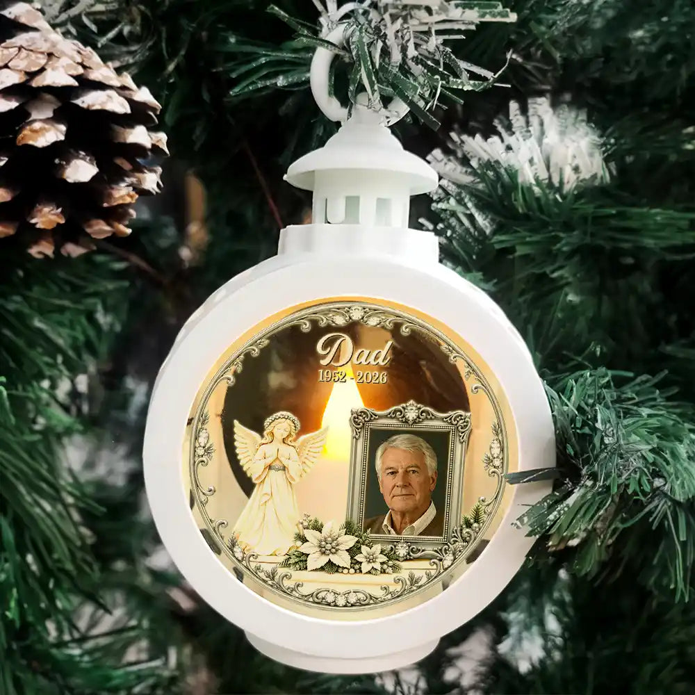 Christmas,Custom Photo,Family,Memorial,Memorial Loved One,Sympathetic,Upload Full Photo - Christmas Memorial Gift For Loss Of Parent - Personalized Custom Photo In Loving Memory Candlelight Lantern Ornament