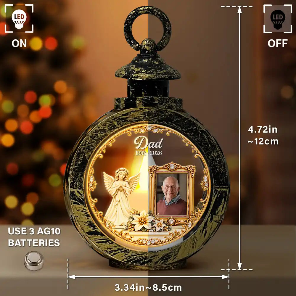 Christmas,Custom Photo,Family,Memorial,Memorial Loved One,Sympathetic,Upload Full Photo - Christmas Memorial Gift For Loss Of Parent - Personalized Custom Photo In Loving Memory Candlelight Lantern Ornament