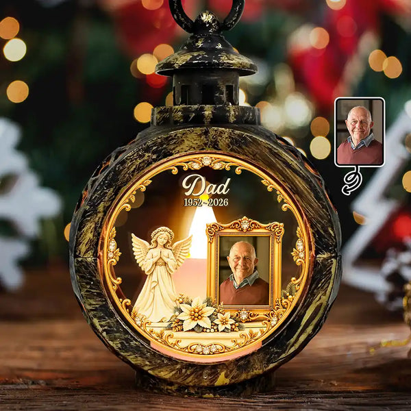 Christmas,Custom Photo,Family,Memorial,Memorial Loved One,Sympathetic,Upload Full Photo - Christmas Memorial Gift For Loss Of Parent - Personalized Custom Photo In Loving Memory Candlelight Lantern Ornament