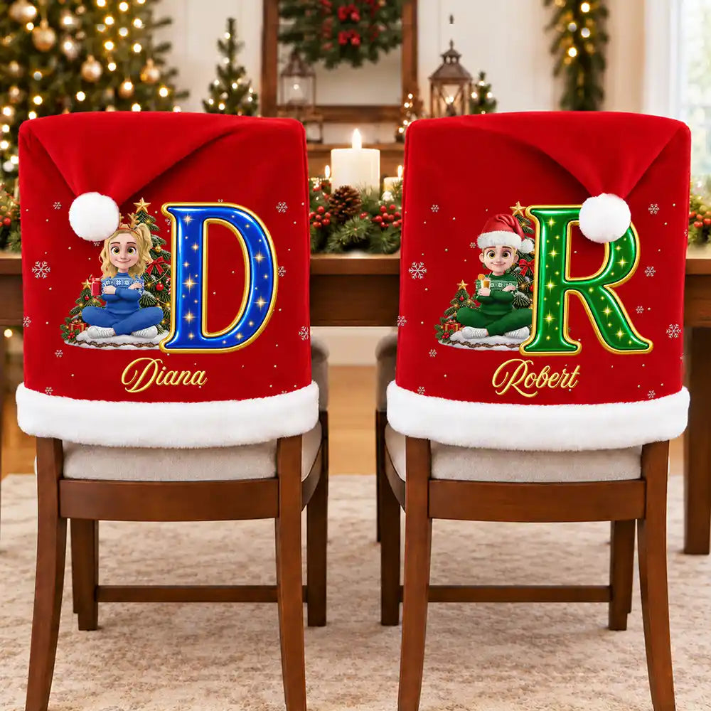 Christmas, Family, Happy, Vector - Christmas Table Decor Gift For Family - Personalized Cartoon Character Chair Cover