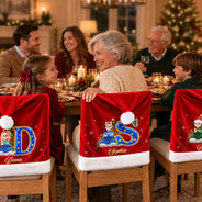 Christmas, Family, Happy, Vector - Christmas Table Decor Gift For Family - Personalized Cartoon Character Chair Cover