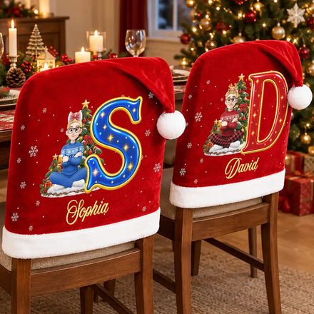 Christmas Table Decor Gift For Family - Personalized Cartoon Character Chair Cover
