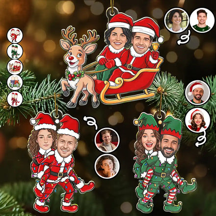 Funny Christmas Gift For Couples - Personalized Custom Photo Holiday Costumes Acrylic Ornament