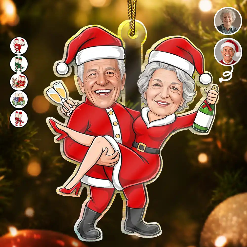 Art Design,Christmas,Custom Photo,Gift For Couples,Humorous,Old Couples,Photo - Christmas Character Cosplay Couple  - Funny Christmas Gift For Couples - Personalized Custom Photo Holiday Costumes Acrylic Ornament