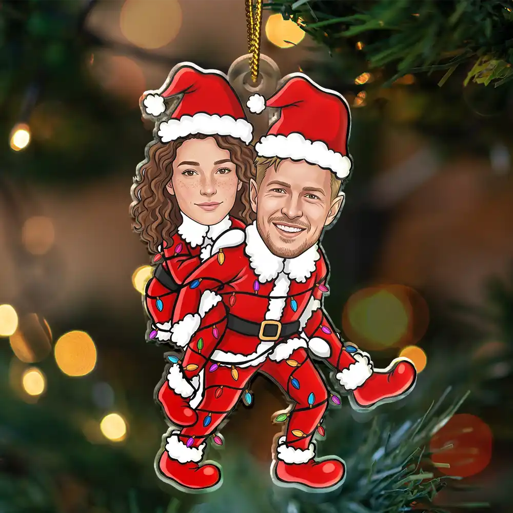 Art Design,Christmas,Custom Photo,Gift For Couples,Humorous,Old Couples,Photo - Christmas Character Cosplay Couple  - Funny Christmas Gift For Couples - Personalized Custom Photo Holiday Costumes Acrylic Ornament