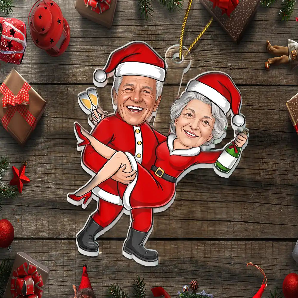 Art Design,Christmas,Custom Photo,Gift For Couples,Humorous,Old Couples,Photo - Christmas Character Cosplay Couple  - Funny Christmas Gift For Couples - Personalized Custom Photo Holiday Costumes Acrylic Ornament