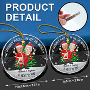 Art Design,Christmas,Custom Photo,Gift For Couples,Humorous,Old Couples,Photo - Christmas Character Cosplay Couple  - Funny Christmas Gift For Couples - Personalized Custom Photo My Favorite Place In All The World Circle Glass Ornament