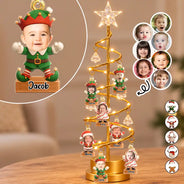 Christmas, Custom Photo, Cut-Face Photo, Family, Happy - Family Together Santa Elf Snowman Custom Name - Personalized Custom Photo Christmas LED Tree Lights